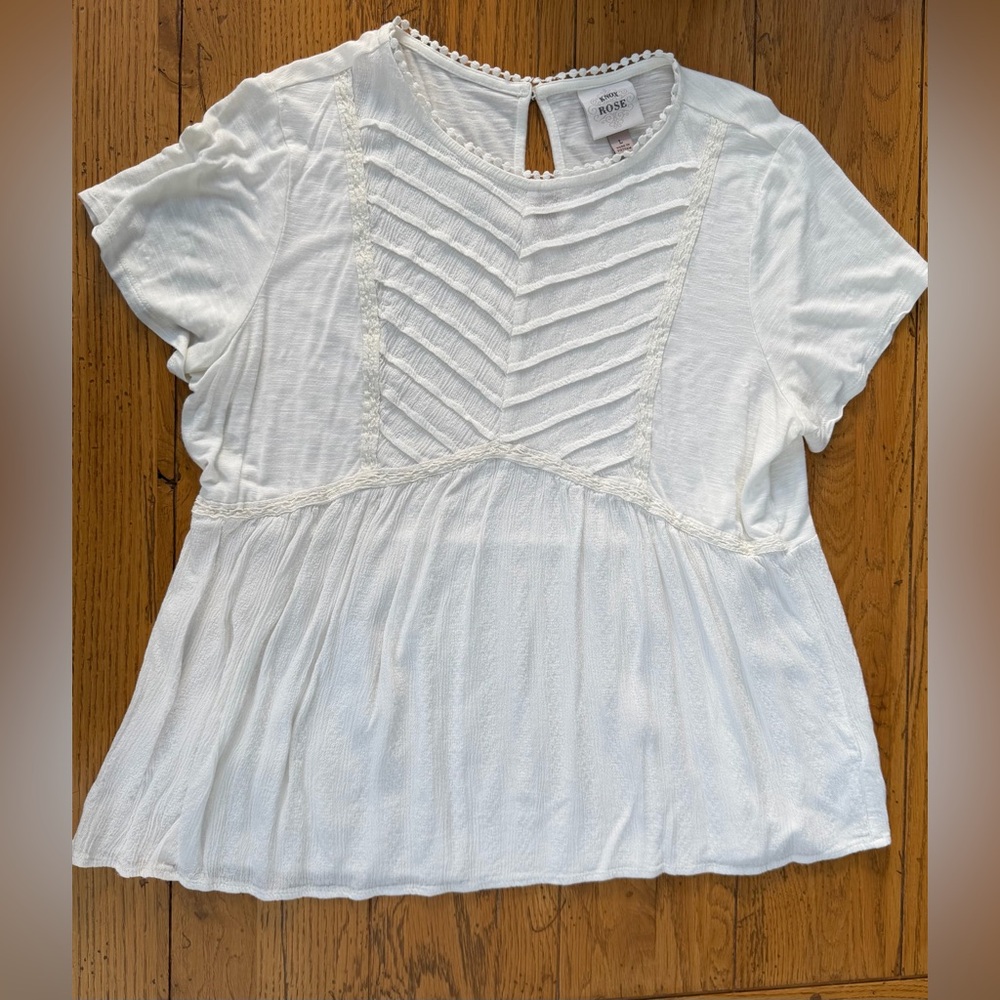 Women's Knox Rose White Short Sleeve Top Boho sz Large